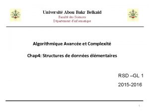 Universit Abou Bakr Belkaid Facult des Sciences Dpartement