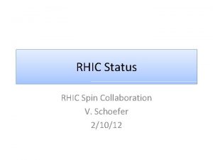 RHIC Status RHIC Spin Collaboration V Schoefer 21012