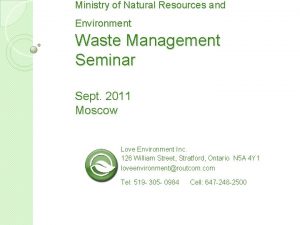 Ministry of Natural Resources and Environment Waste Management