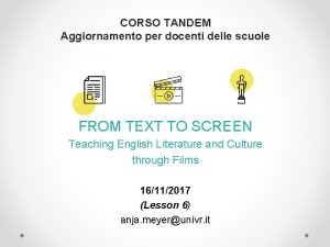 CORSO TANDEM Aggiornamento per docenti delle scuole FROM