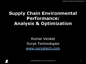 Supply Chain Environmental Performance Analysis Optimization Kumar Venkat