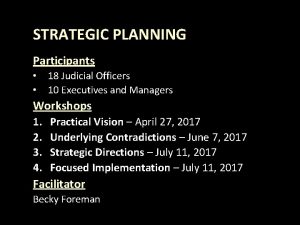 STRATEGIC PLANNING Participants 18 Judicial Officers 10 Executives