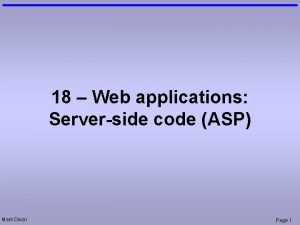 18 Web applications Serverside code ASP Mark Dixon