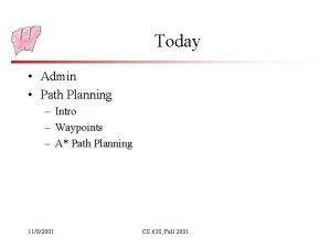 Today Admin Path Planning Intro Waypoints A Path