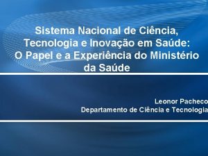 Sistema Nacional de Cincia Tecnologia e Inovao em