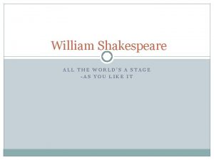 William Shakespeare ALL THE WORLDS A STAGE AS