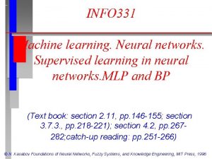 INFO 331 Machine learning Neural networks Supervised learning