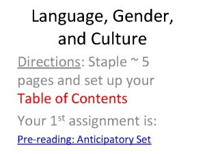 Language Gender and Culture Directions Staple 5 pages