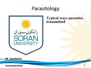 Parasitology Typical ways parasites transmitted M Saadatian www