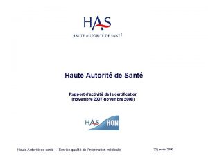 Haute Autorit de Sant Rapport dactivit de la