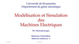 Universit de Boumerdes Dpartement de gnie mcanique Modlisation