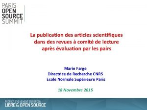 La publication des articles scientifiques dans des revues