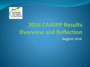 2016 CAASPP Results Overview and Reflection August 2016