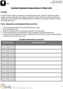 System Interactions Structure and Function Animal Systems Interactions