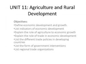 UNIT 11 Agriculture and Rural Development Objectives Define
