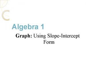 Algebra 1 Graph Using SlopeIntercept Form Important This