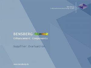 Supplier Evaluation Bensberg Gmb H Supplier Evaluation Bensberg