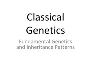 Classical Genetics Fundamental Genetics and Inheritance Patterns Gregor