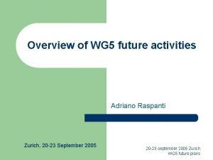 Overview of WG 5 future activities Adriano Raspanti