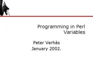 Programming in Perl Variables Peter Verhs January 2002