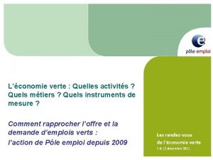 Lconomie verte Quelles activits Quels mtiers Quels instruments