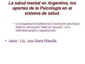 La salud mental en Argentina los aportes de