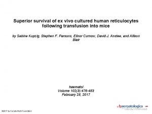 Superior survival of ex vivo cultured human reticulocytes