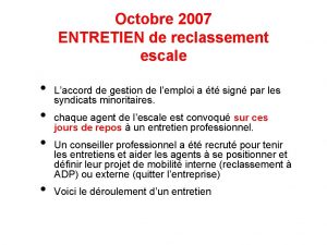 Octobre 2007 ENTRETIEN de reclassement escale Laccord de