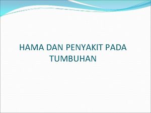 HAMA DAN PENYAKIT PADA TUMBUHAN Penyakit adalah penyebab