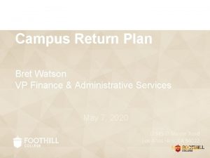 Campus Return Plan Bret Watson VP Finance Administrative