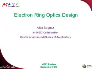 Electron Ring Optics Design Alex Bogacz for MEIC