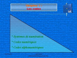 Chapitre 1 Les codes Systmes de numration Codes