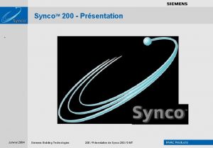 Synco TM 200 Prsentation Siemens sans siemens sans