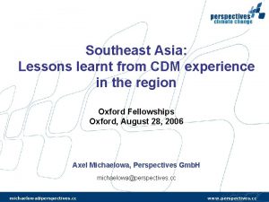 Southeast Asia Lessons learnt from CDM experience in