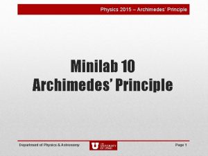 Physics 2015 Archimedes Principle Minilab 10 Archimedes Principle