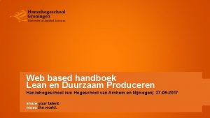 Web based handboek Lean en Duurzaam Produceren Hanzehogeschool