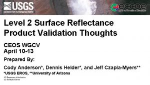Level 2 Surface Reflectance Product Validation Thoughts CEOS