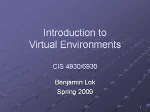 Introduction to Virtual Environments CIS 49306930 Benjamin Lok