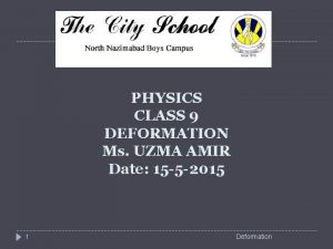 PHYSICS CLASS 9 DEFORMATION Ms UZMA AMIR Date