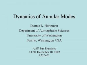 Dynamics of Annular Modes Dennis L Hartmann Department