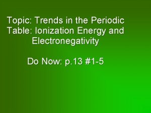 Topic Trends in the Periodic Table Ionization Energy