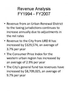 Revenue Analysis FY 1994 FY 2007 Revenue from