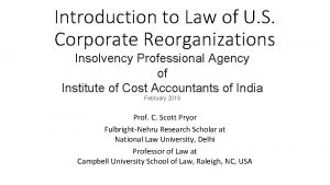 Introduction to Law of U S Corporate Reorganizations