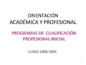 ORIENTACIN ACADMICA Y PROFESIONAL PROGRAMAS DE CUALIFICACIN PROFESIONAL