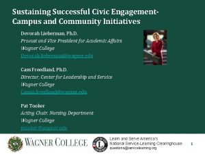 Sustaining Successful Civic Engagement Campus and Community Initiatives