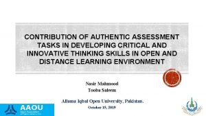 CONTRIBUTION OF AUTHENTIC ASSESSMENT TASKS IN DEVELOPING CRITICAL