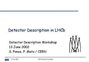 Detector Description in LHCb Detector Description Workshop 13