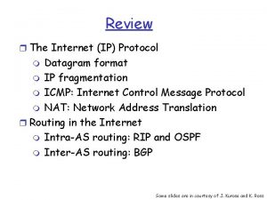 Review r The Internet IP Protocol Datagram format