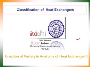 Classification of Heat Exchangers P M V Subbarao