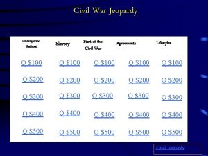 Civil War Jeopardy Underground Railroad Slavery Start of